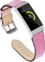 Fitbit Charge 3 & 4 - Wearablebandje - Leer bandje - Gesp - Roze