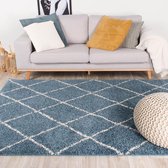 Hoogpolig vloerkleed - Grand Lines Blauw/Creme 120x170cm