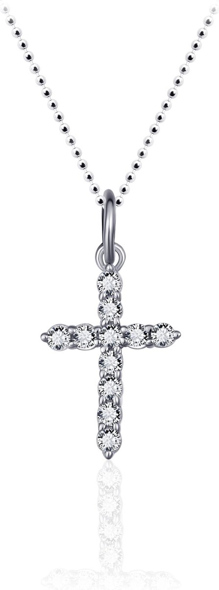 Gisser Jewels - Hanger excl. Collier - Kruis gezet met Zirkonia - 20mm x 11mm - Gerhodineerd Zilver 925