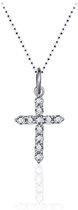 Gisser Jewels - Hanger excl. Collier - Kruis gezet met Zirkonia - 20mm x 11mm - Gerhodineerd Zilver 925