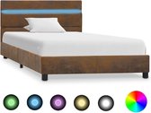 Bedframe Bruin 100x200 cm Stof met LED (Incl LW Led klok) - Bed frame met lattenbodem - Tweepersoonsbed Eenpersoonsbed