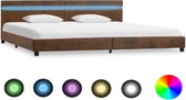 Bedframe Bruin 180x200 cm Stof met LED (Incl LW Led klok) - Bed frame met lattenbodem - Tweepersoonsbed Eenpersoonsbed