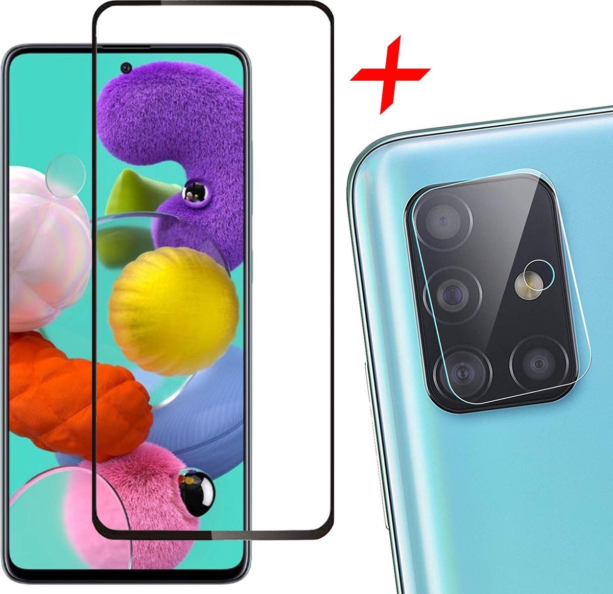 Screenprotector geschikt voor Samsung A51 + Camera Lens Protector - Full Glas Screen Protector