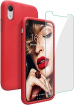 iPhone XR Hoesje - Siliconen Back Cover & Glazen Screenprotector - Rood