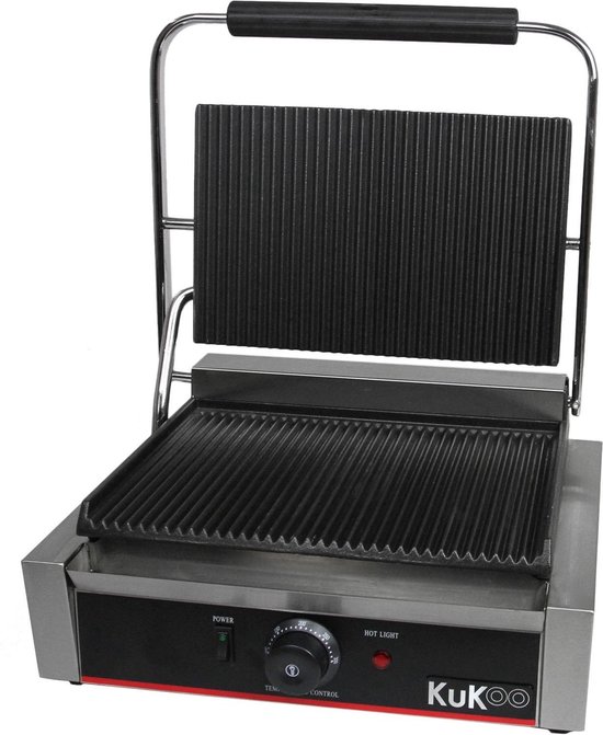KuKoo Contactgrill (2200 W) - 2 platen - Temperatuur 50-300° C - GRATIS Schoonmaakborstel + 2 x Lekbakjes - Panini grill / Grillplaat van KuKoo — afbeelding 4