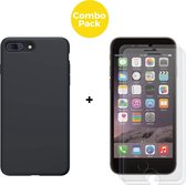 iPhone 7 Plus en 8 Plus Telefoonhoesje met 2 x Screenprotector | Zwart Soft Touch Siliconen Smartphone Case | Gehard Beschermglas
