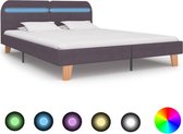 Bedframe Bruin Taupe 160x200 cm Stof met LED (Incl LW Led klok) - Bed frame met lattenbodem - Tweepersoonsbed Eenpersoonsbed