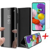 Samsung A51 Hoesje en Samsung A51 Screenprotector - Samsung Galaxy A51 Hoesje Book Case Spiegel + Screenprotector - Zwart