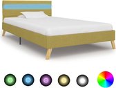 Bedframe Groen 100x200 cm Stof met LED (Incl LW Led klok) - Bed frame met lattenbodem - Tweepersoonsbed Eenpersoonsbed