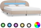 Bedframe Bruin 160x200 cm Kunstleer met LED (Incl LW Led klok) - Bed frame met lattenbodem - Tweepersoonsbed Eenpersoonsbed