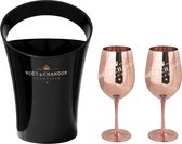 Moët & Chandon Ice Imperial Champagneglazen en koeler - Zwart, brons - 2 stuks glazen (Echt glas) / 1 koeler - Limited Edition