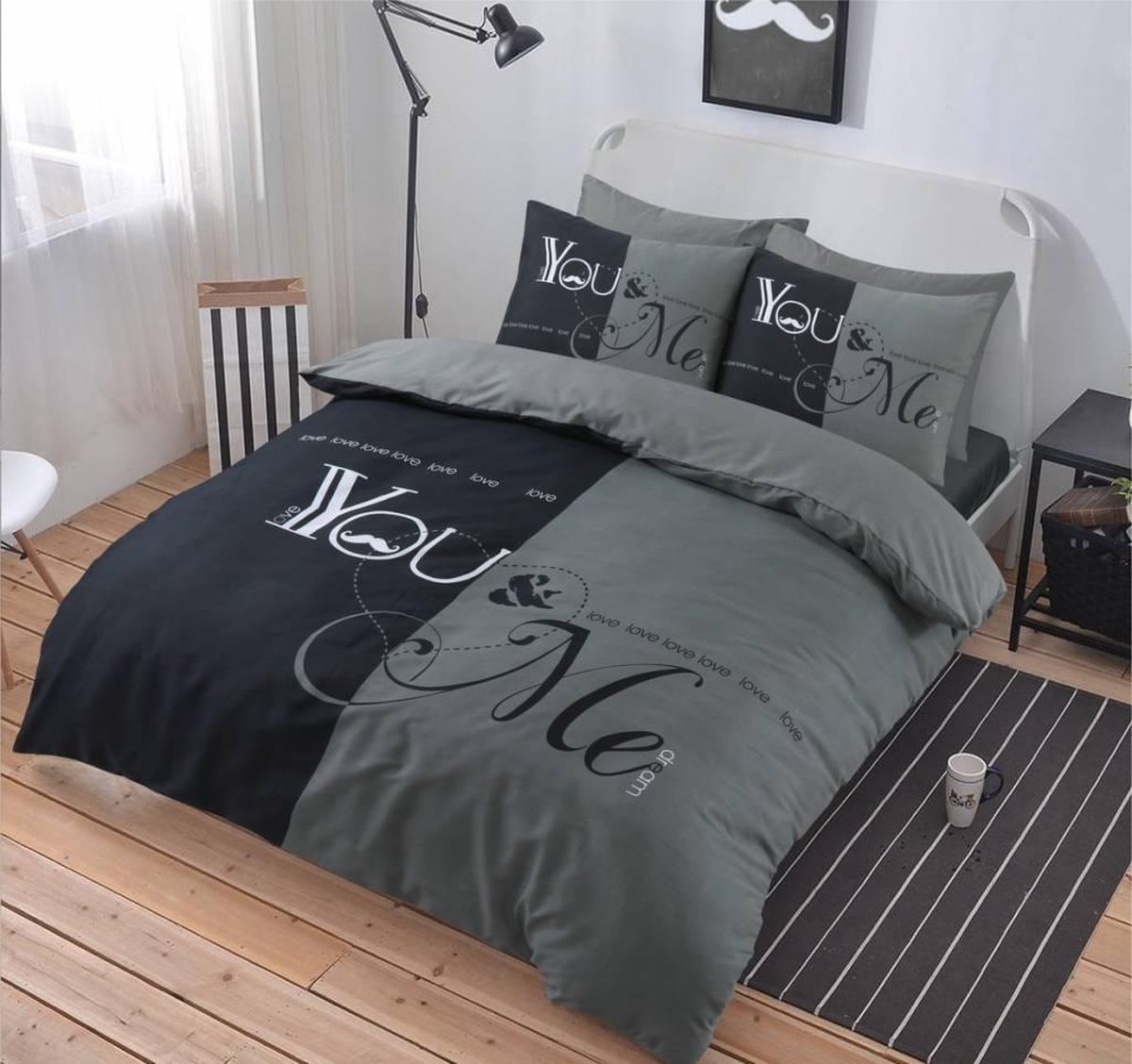 Dekbedovertrek Love You and Me Maat 2persoons (200 x 220 cm + 2