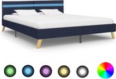 Bedframe Blauw 180x200 cm Stof met LED (Incl LW Led klok) - Bed frame met lattenbodem - Tweepersoonsbed Eenpersoonsbed