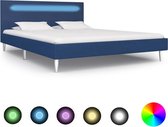 Bedframe Blauw 140x200 cm Stof met LED (Incl LW Led klok) - Bed frame met lattenbodem - Tweepersoonsbed Eenpersoonsbed