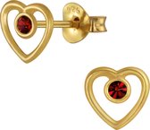Joy|S - Zilveren hartje oorbellen 7 mm kristal rood 14k goudplating