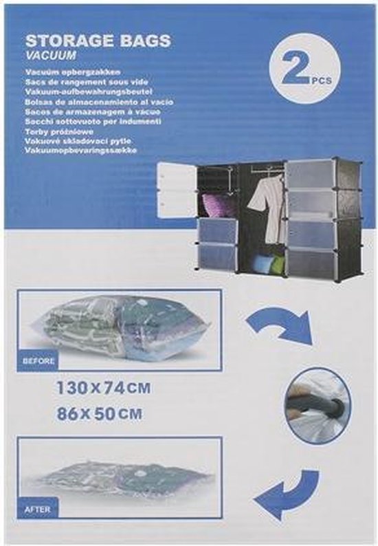 Vacuum Opbergzakken | Bagage kledingzak | 2 stuks - 1 Large 130x74 cm - 1  Medium 86x50 cm | bol.