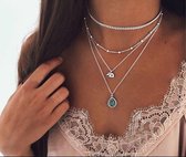 Mooie multilayer ketting - Ketting met olifant - choker - ketting met bolletjes - ketting met hanger - 4-delige ketting -