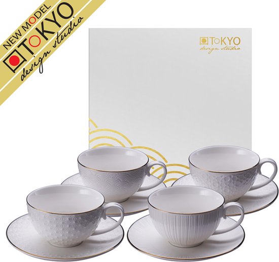 Afrekenen Faculteit vermomming Tokyo Design Studio Koffiekopjes - Nippon White - Set van 4 kop en schotel  - 100ml -... | bol.com