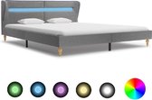 Bedframe Grijs 180x200 cm Stof met LED (Incl LW Led klok) - Bed frame met lattenbodem - Tweepersoonsbed Eenpersoonsbed