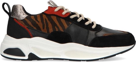 Manfield Dames Zwarte dad sneakers met zebraprint Manfield Dames Zwarte dad sneakers met zebraprint