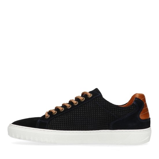 Manfield - Heren - Navy blauwe sneakers met bruine details - Maat 43 |  Bestel nu!