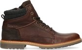 Manfield - Heren - Donkerbruine leren veterboots - Maat 44