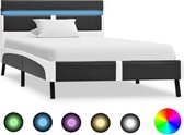 Bedframe Grijs 90x200 cm Kunstleer met LED (Incl LW Led klok) - Bed frame met lattenbodem - Tweepersoonsbed Eenpersoonsbed