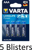 20 Stuks (5 Blisters a 4 st) Varta Longlife Power AAA Batterijen