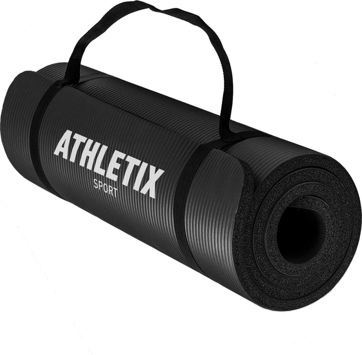 Athletix®‎ Premium NBR Fitnessmat - Yogamat - 183 x 61 x 1 cm - met Draagriem en Draagtas - Zwart - Athletix®