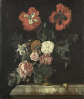 Stilleven met bloemen, Nicolaes Lachtropius, 1667 op aluminium dibond. Afmetingen van dit schilderij zijn 70 x 105 cm