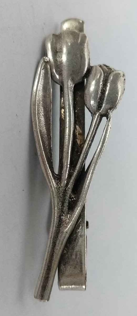 Dasspeld met 2 tulpen verzilverd, das speld met tulpen