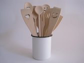 Emaille keukengereihouder - met houten keuken gerei - 10 delig - hart