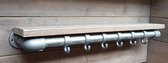 Steigerbuis Kapstok met Bovenplank | 100cm | 6 Haken | Buis 42mm | Industrieel | Loft | Robuust | Buis | Staal | Metaal | Hout en Staal | gebruikt steigerhout | 2x Geschuurd