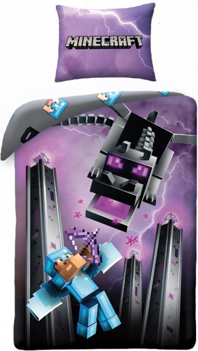 Minecraft Dekbedovertrek Eenpersoons | Enderdragon | Steve