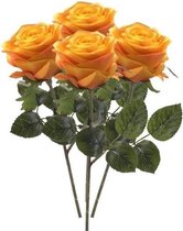 4 x Geel/oranje roos Simone steelbloem 45 cm - Kunstbloemen