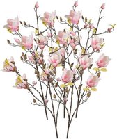 5x Roze kunst Magnolia tak 105 cm - Kunstbloemen