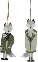 Kerstfiguren - Ornament Vos Groen 2 Keuzemogelijkheden - L5xb0,5xh13cm