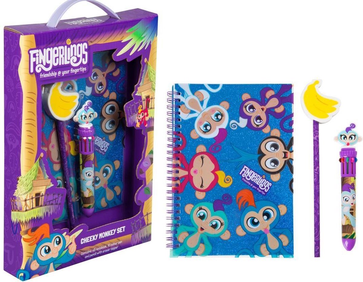 Fingerlings wowwee schrijfset - Notitieboek - Pen met 10 kleuren - Potlood gum