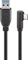 USB-C haaks (links/rechts) naar USB-A kabel - USB3.0 - tot 0,9A / zwart - 0,50 meter