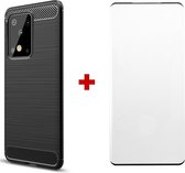 Silicone gel zwart hoesje Telefoonhoesje geschikt voor Samsung Galaxy S20 Ultra met full cover glas screenprotector