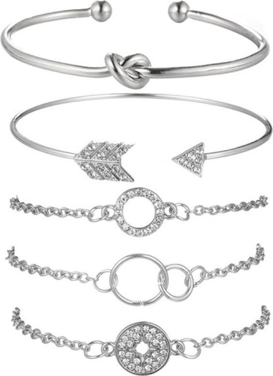 Zilveren Armband Dames Bangle - set 5 - SEVEND®