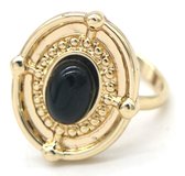 Ring met Zwarte Steen - Metaal - One Size - Goudkleurig