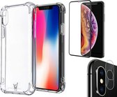 iPhone XS Max Hoesje - Transparant Shock Proof Siliconen Case + Screenprotector Full + Camera Protector