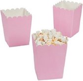Popcorn bakjes roze - 12 stuks - stevig karton - klein formaat - 8 cm breed - 10 cm hoog