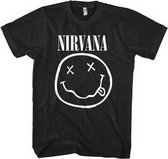 Nirvana - White Happy Face Heren T-shirt - XL - Zwart
