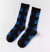Wietsokken - Cannabissokken - Wiet - Cannabis - zwart-blauw - Unisex sokken - Maat 36-45