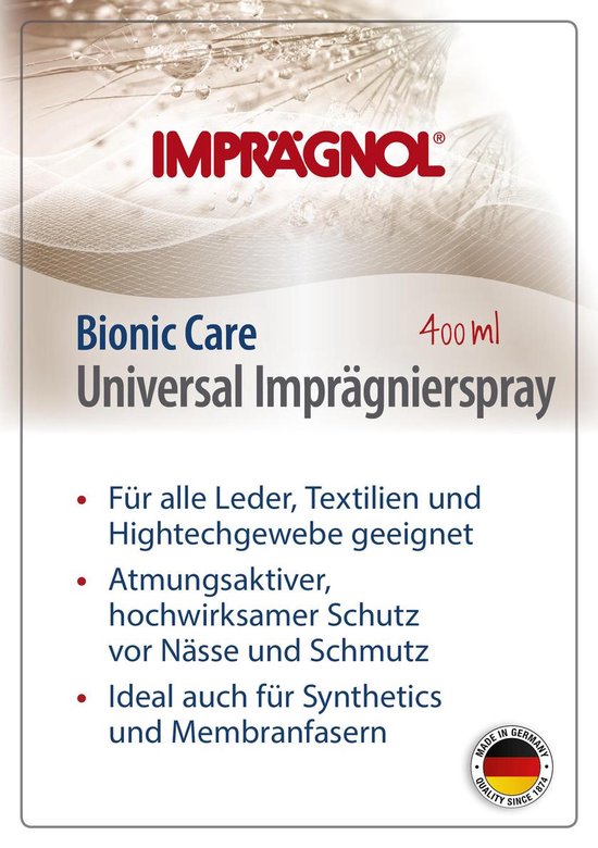 Impranol Bionic Care Universal Impregneerspray, 400 ml. Voor alle leder, textiel en hightechgeweven. Ademactieve, hoogwerkzame bescherming.