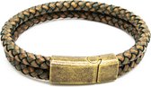 Sorprese - armband - groen bruin - leer - dubbel gevlochten - 19 cm - model A - armband mannen