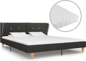 Bed met Matras Grijs 180x200 cm Stof (Incl LW Led klok) - Bed frame met lattenbodem - Tweepersoonsbed Eenpersoonsbed