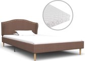 Bed met Matras Bruin 90x200 cm Stof (Incl LW Led klok) - Bed frame met lattenbodem - Tweepersoonsbed Eenpersoonsbed